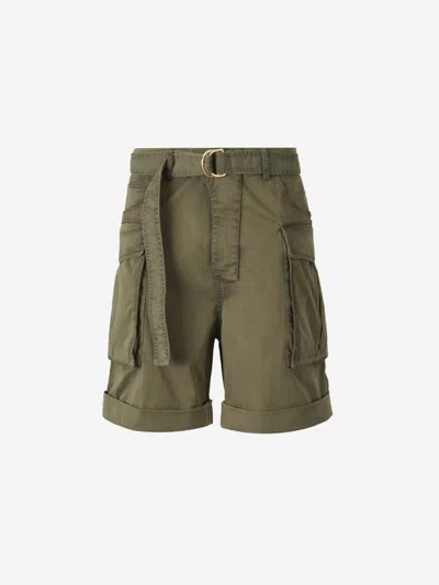 Balmain Cotton Cargo Bermuda Shorts In Military Green