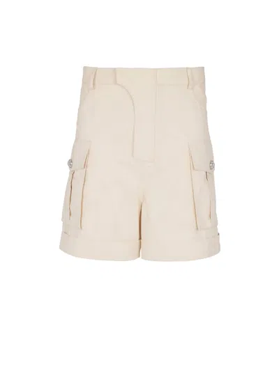 Balmain Cotton Cargo Bermuda Shorts In Neutral