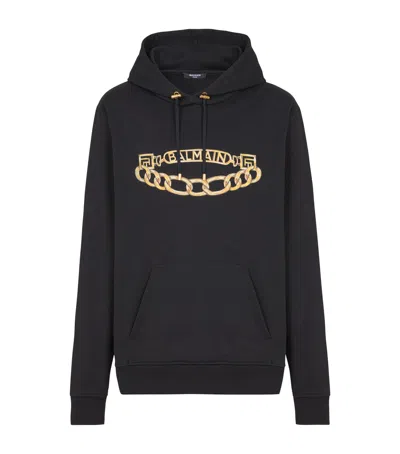Balmain Cotton Chain Print Hoodie In Black