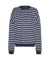 Balmain Cotton College Emblem Sweatshirt With Breton Stripes In Blue