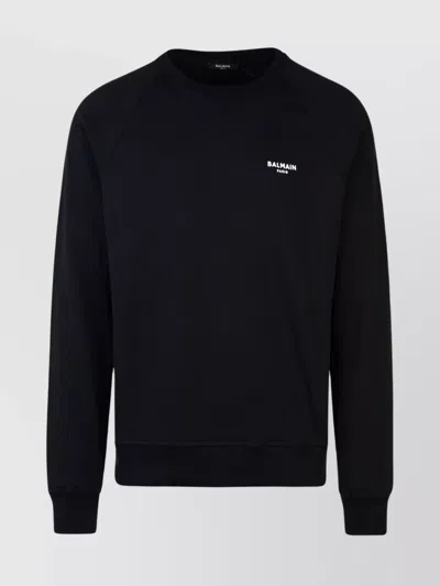 Balmain Cotton Crew Neck Sweatshirt In Black