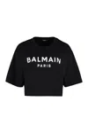 Balmain Printed Logo Cropped T-shirt In Black