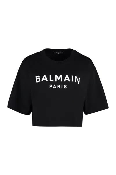 Balmain Cropped T-shirt With Print In Black