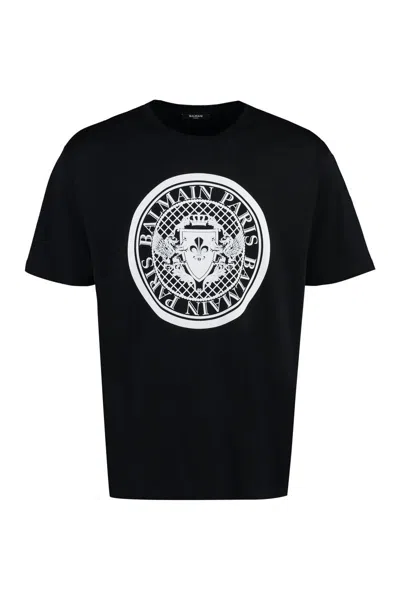 Balmain Cotton Crew-neck T-shirt In Black