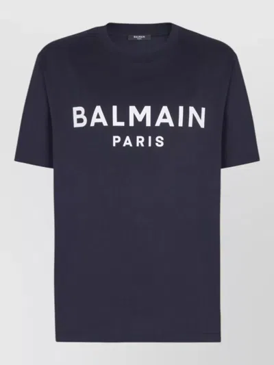 Balmain Printed Design Round Neck Short Sleeve T-shirt For Men In Blue