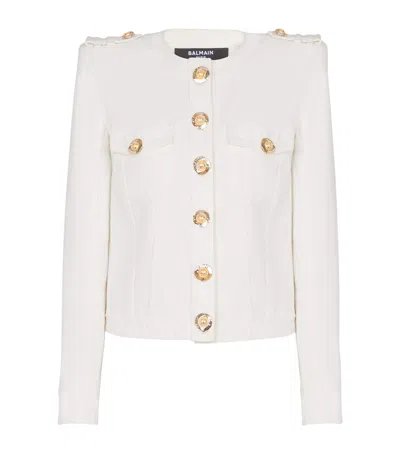 Balmain Cotton Cropped Jacket In White