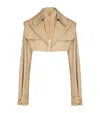 Balmain Cropped Gabardine Jacket In Brown
