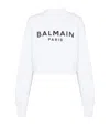 Balmain Women Logo Organic Cotton Cropped Sweatshirt In White