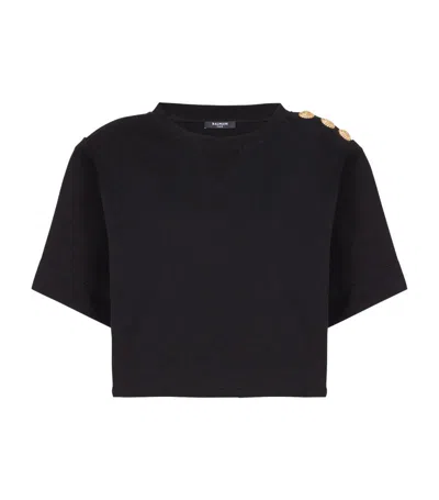 Balmain Cotton Cropped Sweatshirt In Black