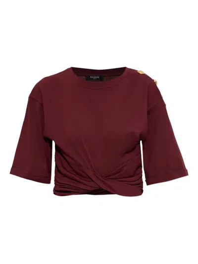 BALMAIN COTTON CROPPED T-SHIRT