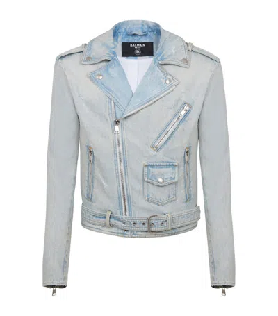 Balmain Denim Cotton Biker Jacket In Gray | ModeSens