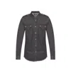 Balmain Cotton Denim Shirt Men In Grey
