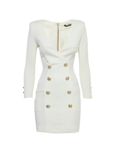 Pre-owned Balmain Cotton Double-breasted Dress In Neutral