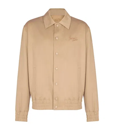Balmain Cotton Embroidered Bomber Jacket In Brown