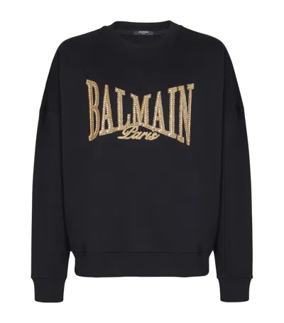 Balmain Cotton Embroidered College Sweatshirt In Black