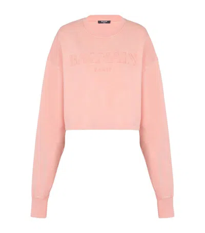 Balmain Logo-embroidered Cotton Sweatshirt In Pink