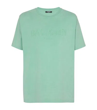 Balmain Cotton Embroidered T-shirt In Green