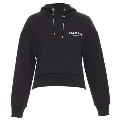 Pre-owned Balmain Cotton Felt Logo Print Side Split Hoodie In Black