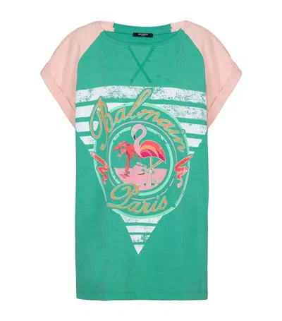 Balmain Flamingo-print Cotton T-shirt In Multi