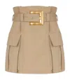 Balmain Cotton Gabardine High-waist Mini Skirt In Brown