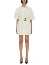 Balmain Short Dress With Belted Waist And Front Pockets In White