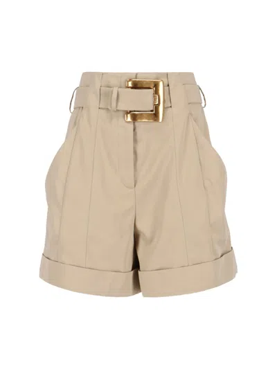 Balmain High Waist Belted Cotton Gabardine Shorts In Nude