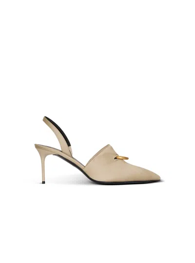Balmain Cotton Gabardine Slingbacks With Piercing In Gold