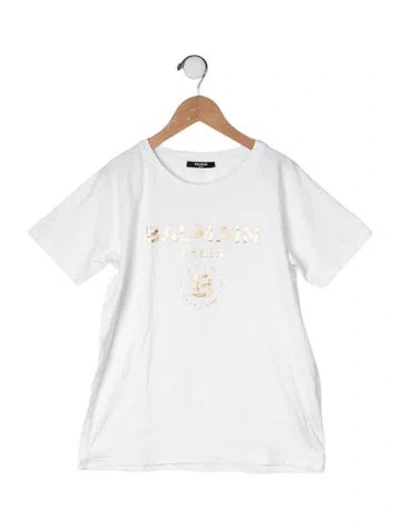 Pre-owned Balmain Kids' Cotton Graphic Print T Shirt In Gold/white