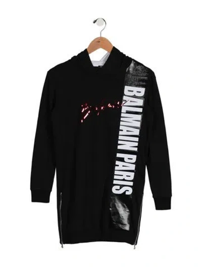 Pre-owned Balmain Kids' Cotton Hooded Dress In Black/white