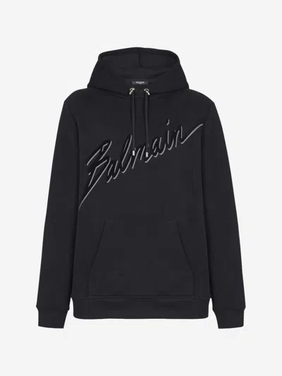Balmain Cotton Hooded Sweatshirt In Black