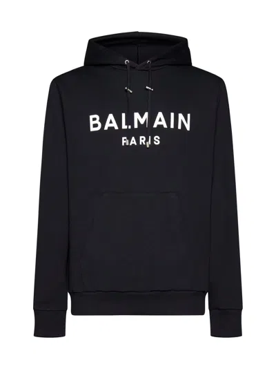 Balmain Cotton Hoodie In Eab Noir Blanc