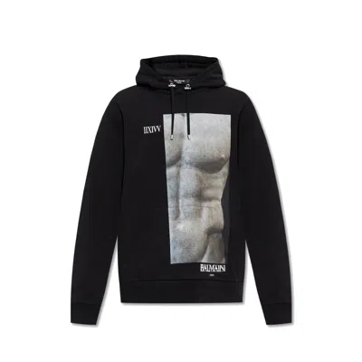 Balmain Cotton Hoodie Sweatshirt Men In Black