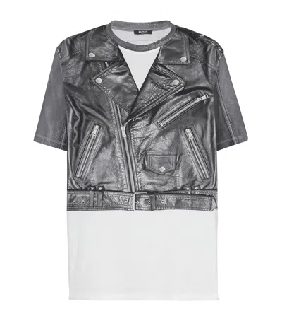 Balmain Cotton Jacket Print T-shirt In Black