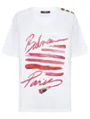 Balmain Cotton Jersey Crewneck T-shirt With Lipstick Print In White