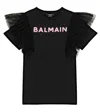 Balmain Cotton Jersey T-shirt Dress In Black/fuchsia