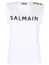 Balmain Logo Printed Sleeveless Top In White
