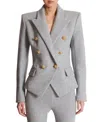 Balmain Wool-blend Jersey Double-breasted Blazer In Gray