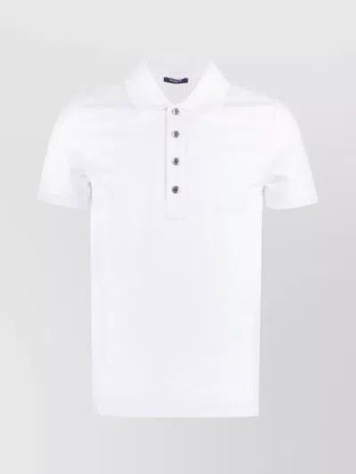 Balmain Monogrammed Textured Fabric Polo Shirt With Metal Buttons In White