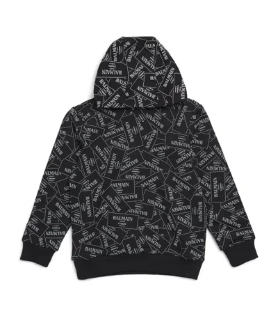 Balmain Kids' Cotton Label Print Hoodie In Gray