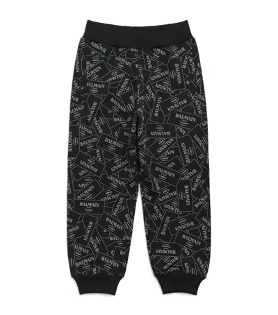 Balmain Kids' Cotton Label Print Sweatpants In Black