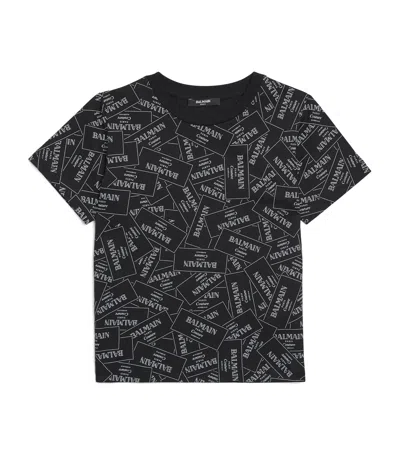 Balmain Kids' Cotton Label Print T-shirt In Black