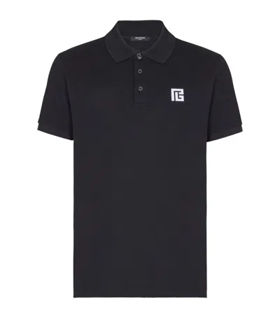 Balmain Cotton Logo-embroidered Polo Shirt In Black