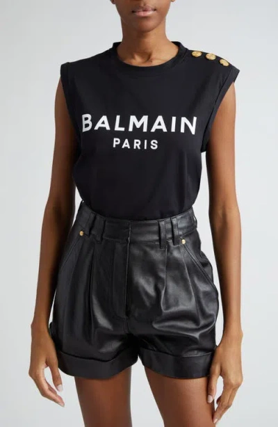 Balmain Black Logo Print Sleeveless