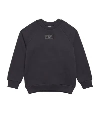Balmain Kids' Cotton Logo Patch Sweatshirt In Blue