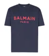 Balmain Blue Crewneck T-shirt With Logo Lettering Print On The Front In Blue