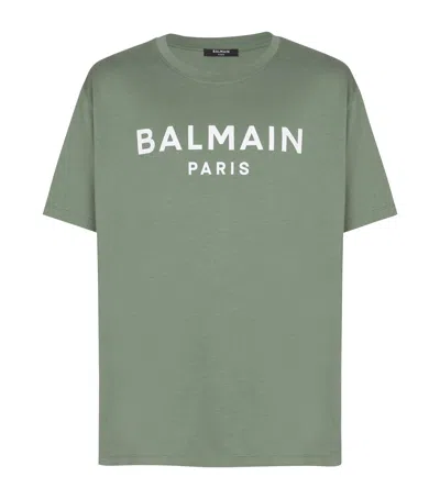 Balmain Men T-shirt With Logo In Green