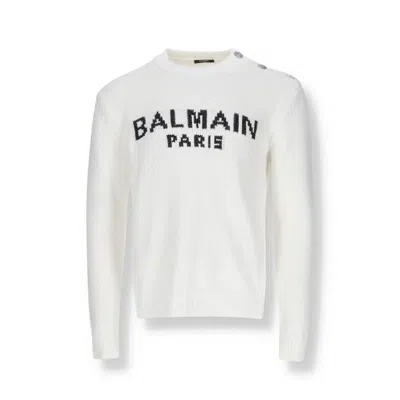 Balmain Cotton Logo Sweater Men In White
