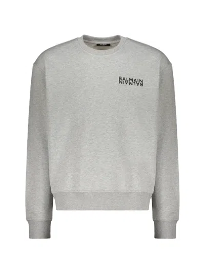 Balmain Cotton Sweatshirt With Logo In Gray