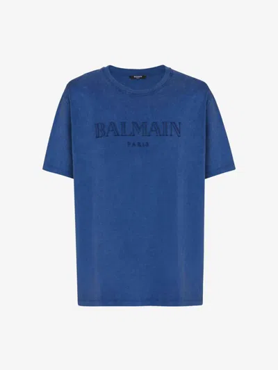 Balmain Cotton Logo T-shirt In Blue