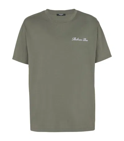 Balmain Signature Cotton T-shirt In Gray